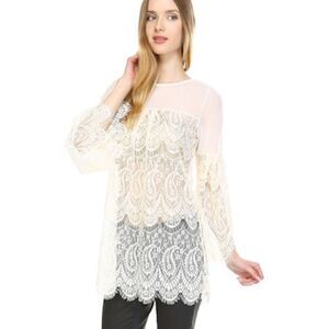NEW! Gorgeous Sexy Long Lace Tunic Top with Bell Sleeves Sheer Boho Paisley